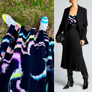 A.L.C. Matching Silk Set Sula Crop Top & Sonali Pleated Midi Skirt Black 0 XS